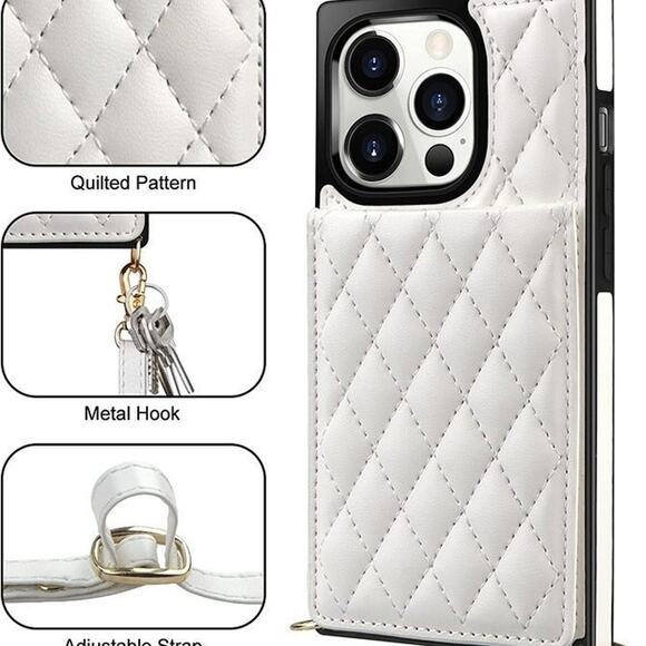 iPhone 14 Pro Max Wallet Case, Quilted Leather, Crossbody Phone Case - Picture 2 of 4